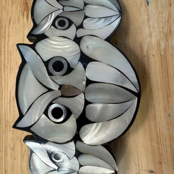 Vintage Lee Sands Owl Barrette Mother-Of-Pearl Inlay Hair Clip 1970s/1980s Handm - Picture 4 of 9